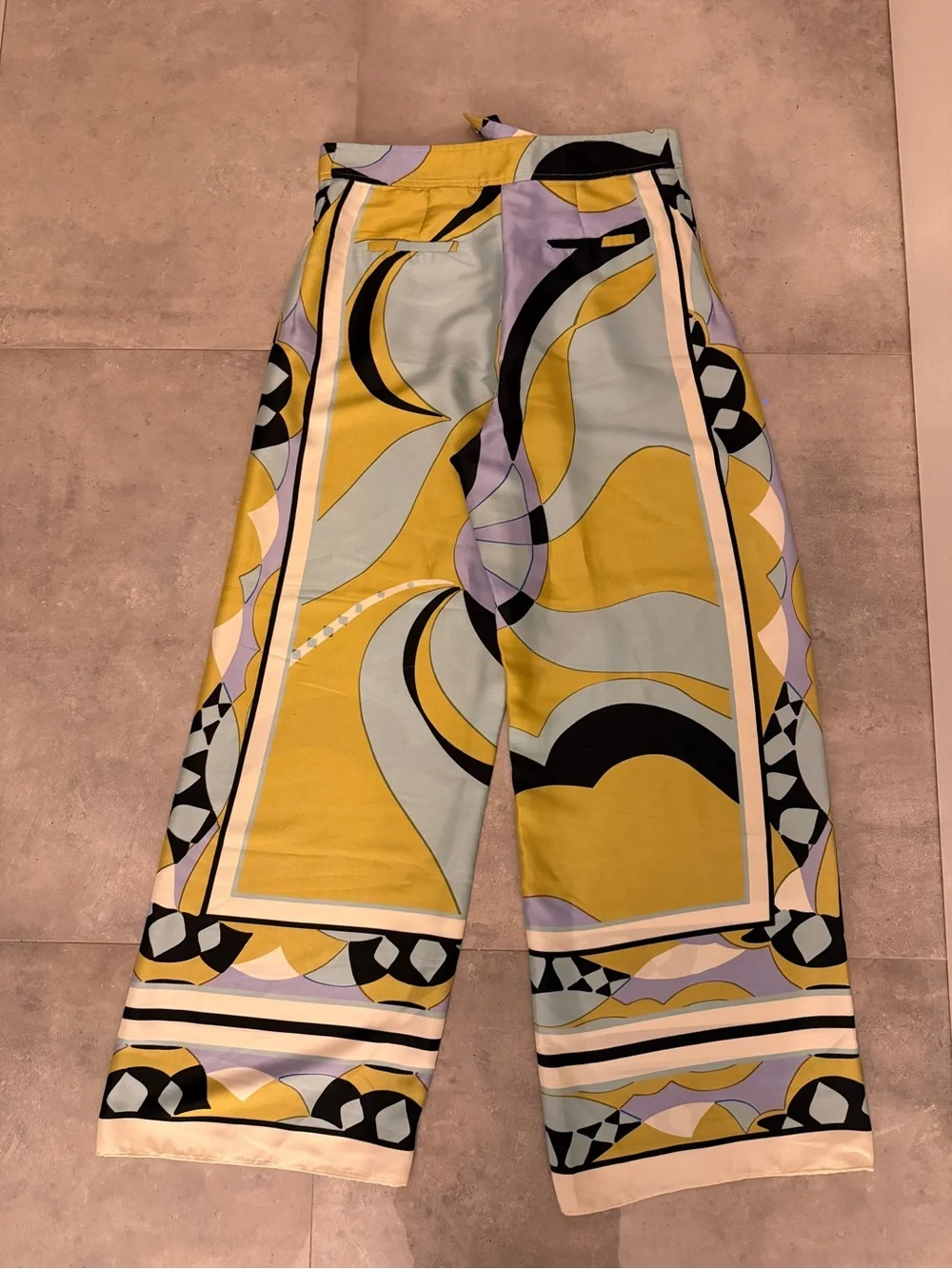 Zara Yellow Lavender and Black Abstract Wide-Leg Pants | XS